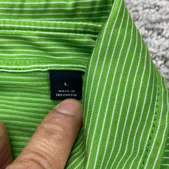 Dunning Golf Shirt Men Large L Green White Striped Casual Polo Sports Outdoor - Picture 5 of 11